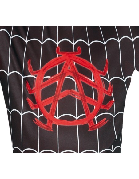 Costume Spiderman nero bambino con ragnatela rossa e maschera inclusa per feste a tema supereroi