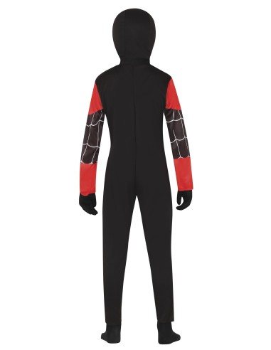 Costume Spiderman nero bambino con ragnatela rossa e maschera inclusa per feste a tema supereroi