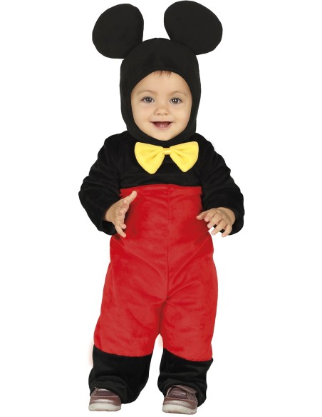 Costume Topolino bambino con tuta nera rossa e cappuccio con orecchie Mickey Mouse