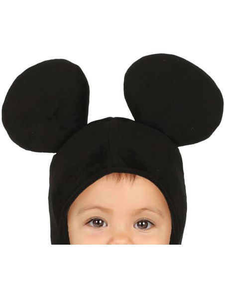 Costume Topolino bambino con tuta nera rossa e cappuccio con orecchie Mickey Mouse