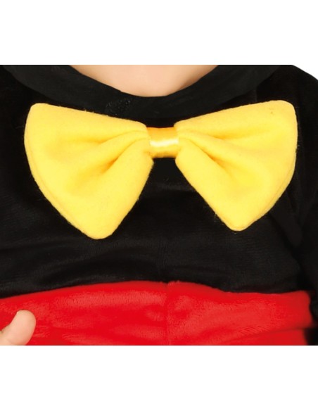 Costume Topolino bambino con tuta nera rossa e cappuccio con orecchie Mickey Mouse