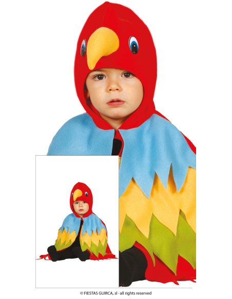 Mantello pappagallo rosso blu giallo bambino 18-24 mesi con cappuccio becco costume animale