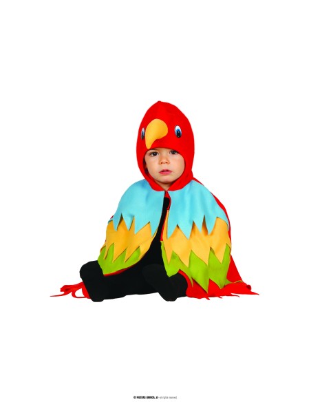 Mantello pappagallo rosso blu giallo bambino 18-24 mesi con cappuccio becco costume animale