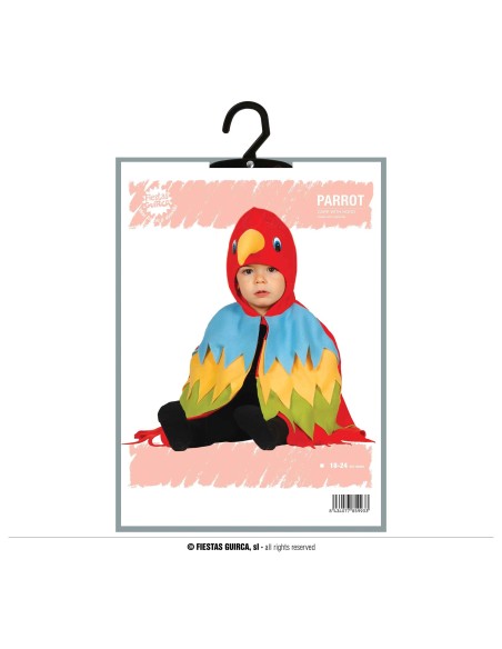 Mantello pappagallo rosso blu giallo bambino 18-24 mesi con cappuccio becco costume animale