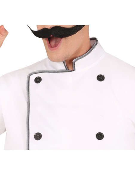 Costume da chef completo con giacca bianca, pantaloni a scacchi e cappello da cuoco per feste a tema