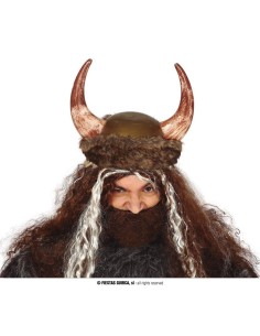 Cappello vichingo con corna ricurve, pelo e barba posticcia per costume medievale Halloween
