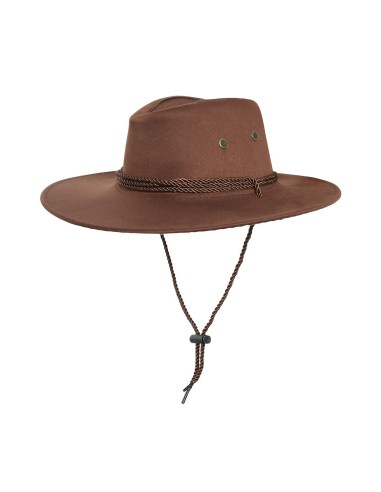 Cappello cowboy marrone con fascia scura e cordino per costumi western Far West