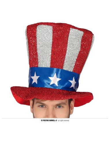 Cilindro bandiera americana rosso bianco blu con stelle per costume Zio Sam