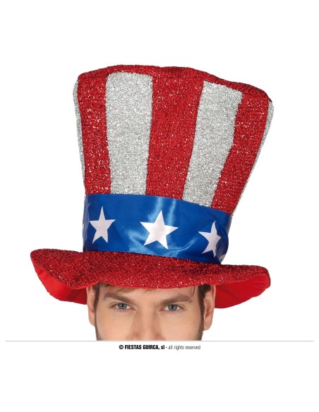 Cilindro bandiera americana rosso bianco blu con stelle per costume Zio Sam