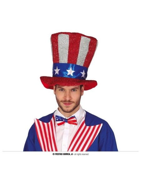Cilindro bandiera americana rosso bianco blu con stelle per costume Zio Sam
