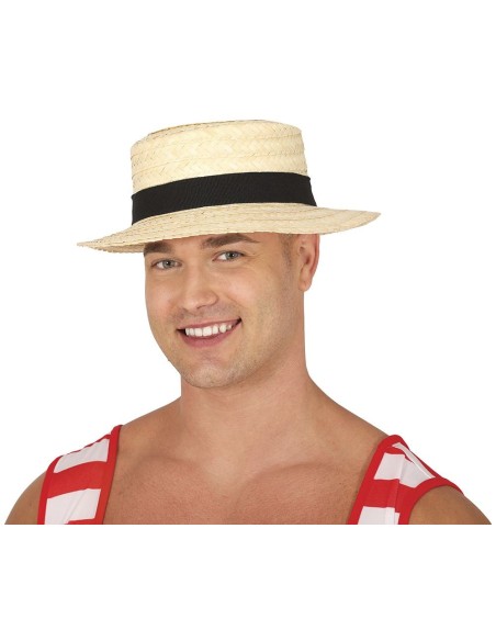 Cappello gondoliere veneziano paglia naturale fascia nera costume Carnevale