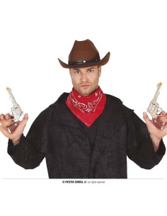 Set pistole cowboy western argento per costume da sceriffo fuorilegge Far West Halloween