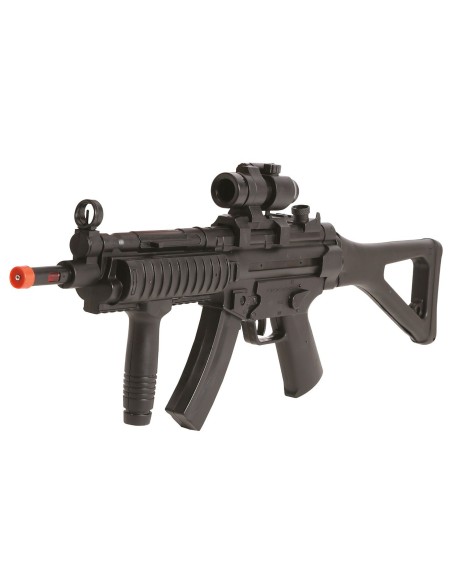Fucile giocattolo da assalto militare nero con mirino e impugnatura per costumi soldato
