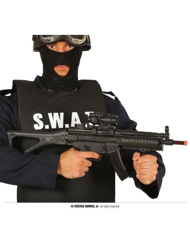 Fucile giocattolo da assalto militare nero con mirino e impugnatura per costumi soldato