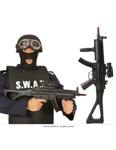 Fucile giocattolo da assalto militare nero con mirino e impugnatura per costumi soldato