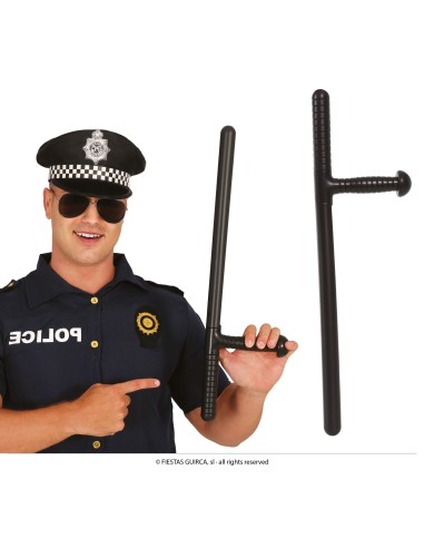 Manganello polizia nero in plastica con impugnatura ergonomica e cinghietto da polso per costume