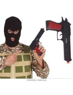 Pistola giocattolo nera in plastica per costumi da gangster cowboy e feste a tema