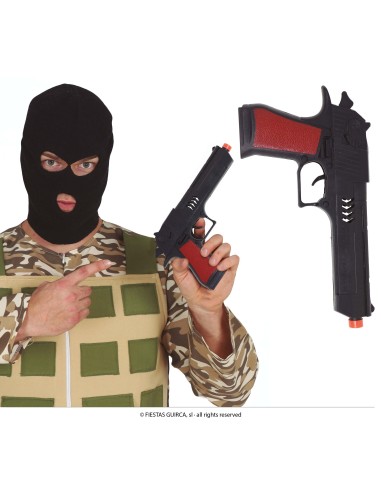 Pistola giocattolo nera in plastica per costumi da gangster cowboy e feste a tema