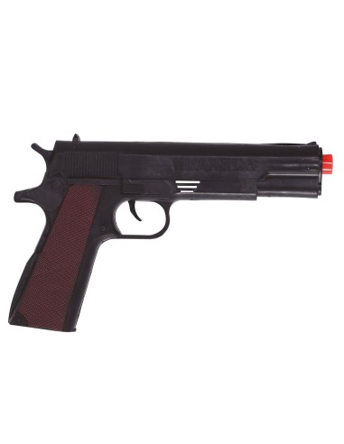 Pistola giocattolo nera in plastica per costumi da gangster cowboy e feste a tema