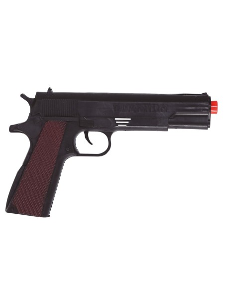 Pistola giocattolo nera in plastica per costumi da gangster cowboy e feste a tema