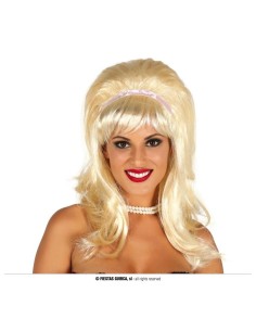 Parrucca bionda vintage anni 60 con frangia e onde voluminose per donna