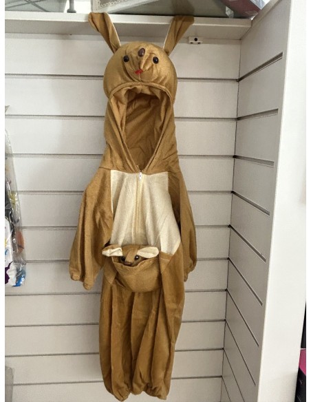 Costume da canguro marrone con marsupio bianco e cappuccio per neonato 6-12 mesi