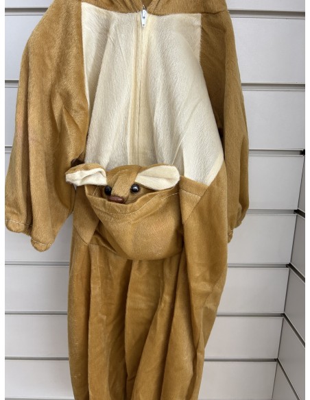 Costume da canguro marrone con marsupio bianco e cappuccio per neonato 6-12 mesi