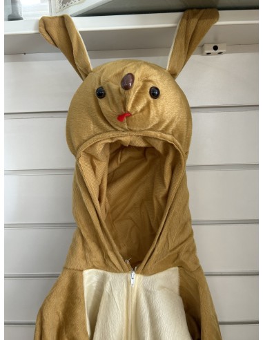 Costume da canguro marrone per bambini con tasca ventrale e cucciolo, cappuccio con orecchie