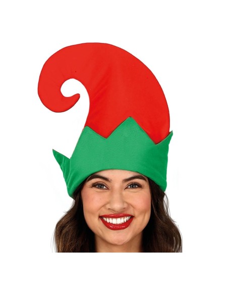 Costume folletto donna verde e rosso con cappello da elfo per feste natalizie