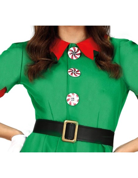 Costume folletto donna verde e rosso con cappello da elfo per feste natalizie