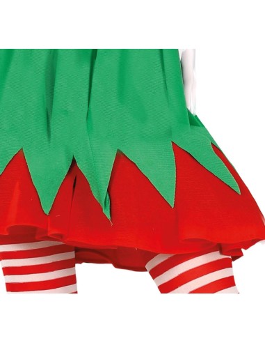 Costume folletto donna verde e rosso con cappello da elfo per feste natalizie