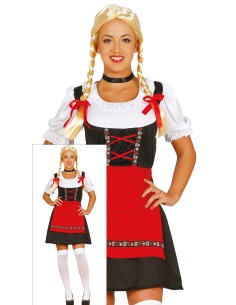 Costume Tirolese donna con corpetto nero, gonna rossa e camicia bianca tradizionale bavarese