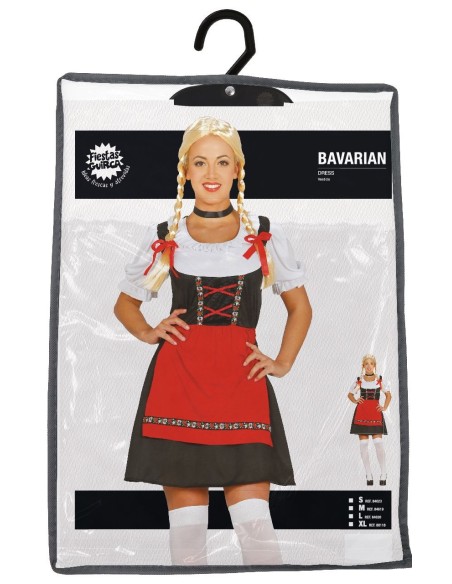 Costume Tirolese donna con corpetto nero, gonna rossa e camicia bianca tradizionale bavarese