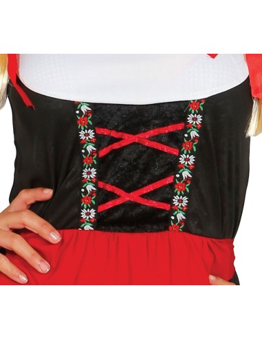 Costume Tirolese donna con corpetto nero, gonna rossa e camicia bianca tradizionale bavarese