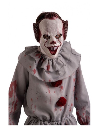 Maschera clown cattivo plastica bianca ghigno malefico capelli rossi Halloween horror