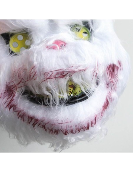 Maschera coniglio killer bianca con dettagli horror per Halloween e feste spaventose