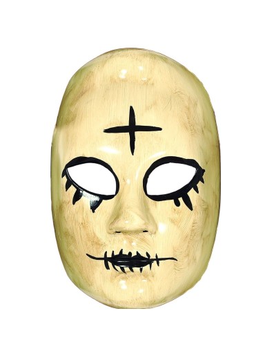 Maschera horror donna PVC con croce sulla fronte e capelli castani per Halloween