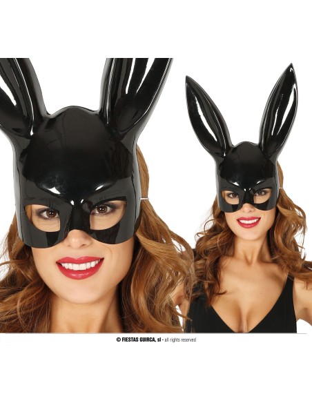 Mascherina nera da coniglietta sexy con orecchie per feste e Halloween