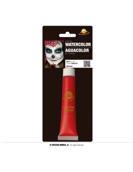 Tubetto trucco rosso watercolor 20ml per make-up Halloween e Carnevale su confezione nera