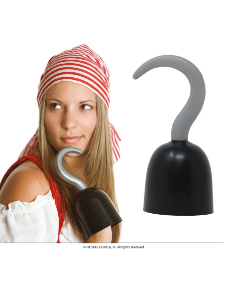 Uncino da pirata nero 20 cm accessorio costume con ragazza in abiti pirata