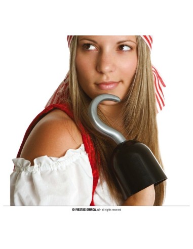 Uncino da pirata nero 20 cm accessorio costume con ragazza in abiti pirata