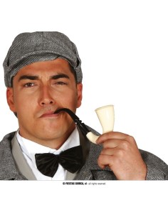 Pipa curva 18 cm color avorio con bocchino nero per costumi detective e travestimenti d'epoca 2