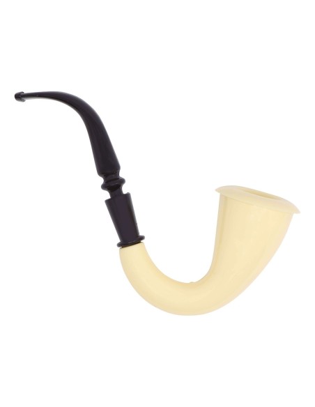 Pipa curva 18 cm color avorio con bocchino nero per costumi detective e travestimenti d'epoca