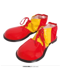 Scarpe da clown oversize rosse e gialle con lacci per costumi di Carnevale e feste a tema circo 2