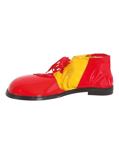 Scarpe da clown oversize rosse e gialle con lacci per costumi di Carnevale e feste a tema circo