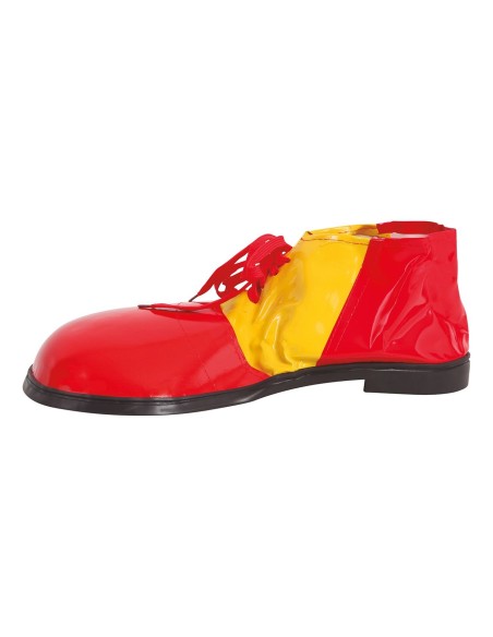 Scarpe da clown oversize rosse e gialle con lacci per costumi di Carnevale e feste a tema circo