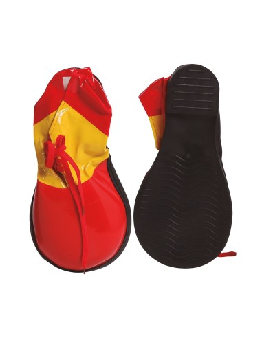 Scarpe da clown oversize rosse e gialle con lacci per costumi di Carnevale e feste a tema circo