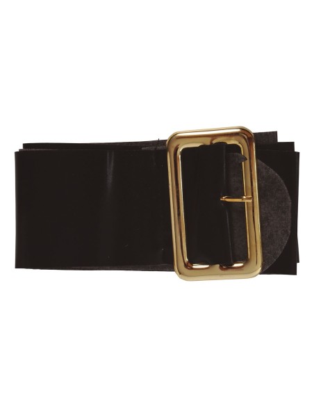 Cintura nera Babbo Natale con fibbia dorata su costume rosso natalizio per travestimento