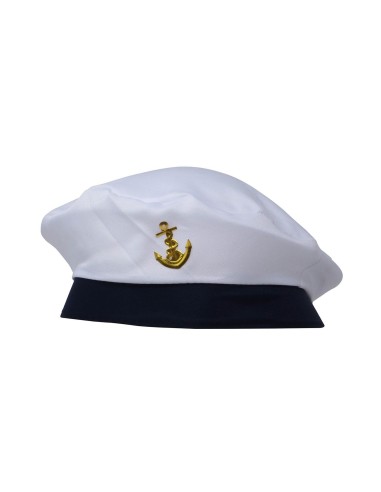 Cappello da marinaio bianco con fascia blu e ancora dorata per costumi nautici e feste a tema