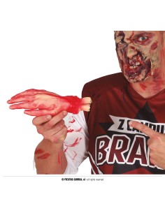Mano mozzata in lattice 25 cm con sangue e ferite realistiche decorazione Halloween horror 2
